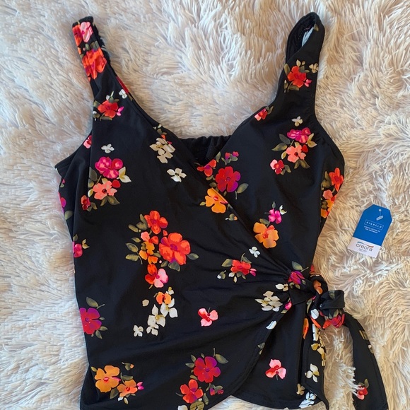 Lands End Black and Floral Tankini Top - Picture 2 of 16